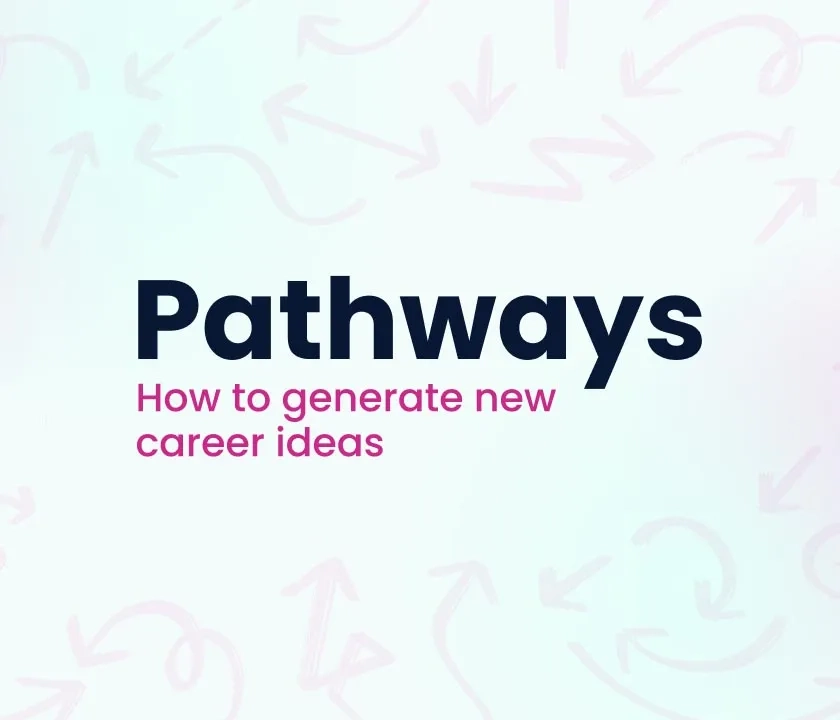 Blue and pink graphic with 'Pathways' written in large bold text. 