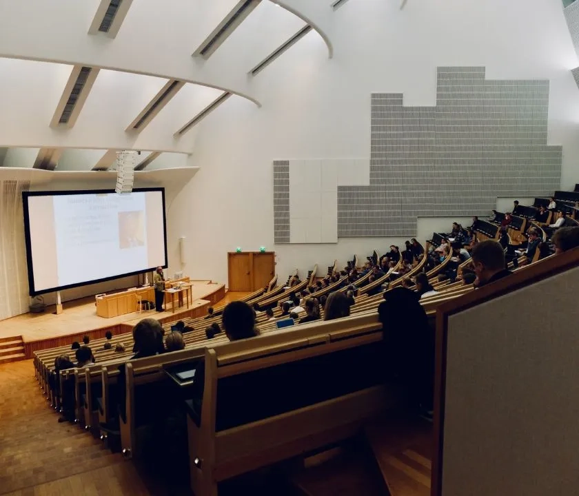A university lecture theatre. 