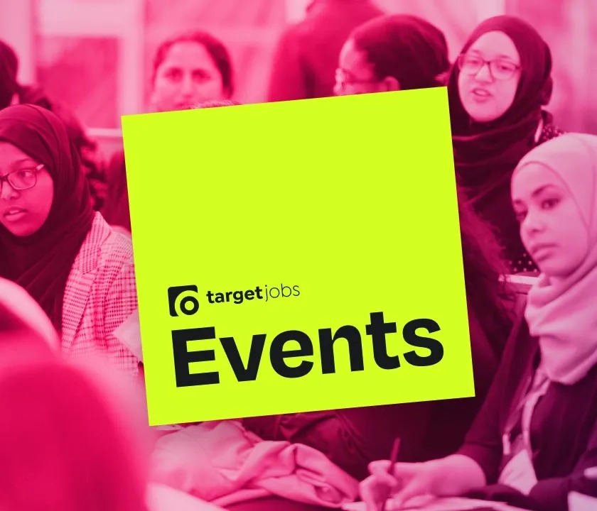 Text saying 'targetjobs Events' set against a background of people at our careers events 